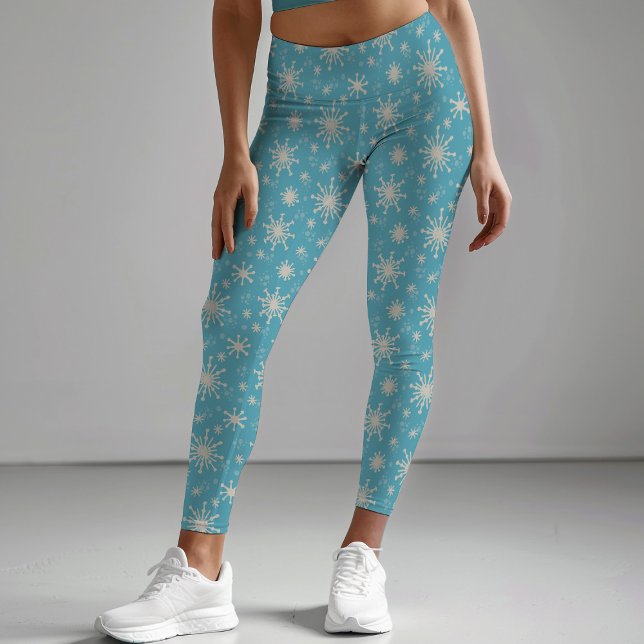 Blue White Winter Snowflake Christmas Holiday Fun  Leggings (Creator Uploaded)