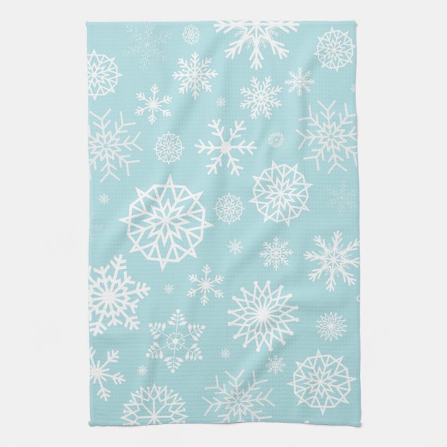 Blue White Winter Snowflake Christmas Holidays Tea Towel (Vertical)