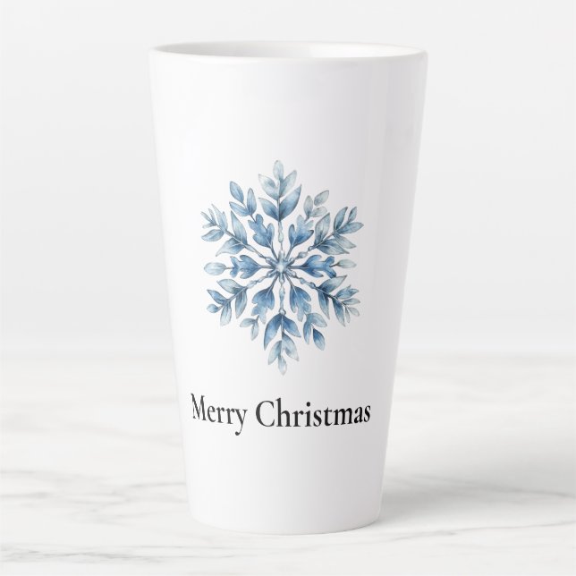 Blue White Winter Snowflake Christmas Latte Mug (Front)