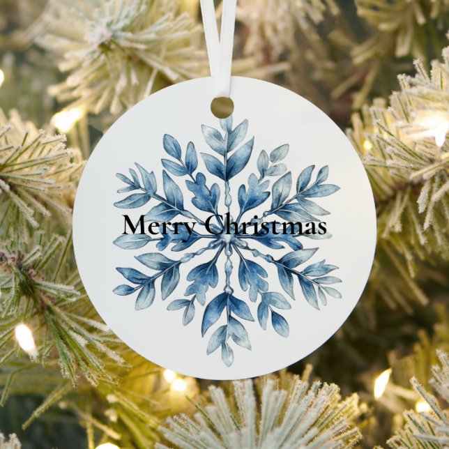 Blue White Winter Snowflake Christmas Metal Tree Decoration (Insitu)