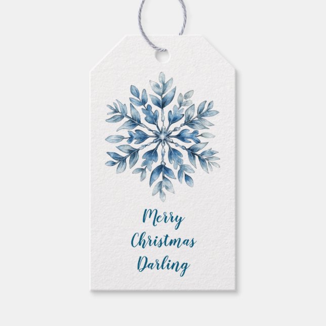 Blue White Winter Snowflake Gift Tags (Front)