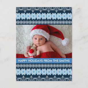 Blue & White Winter Whimsical Holiday Photo Card