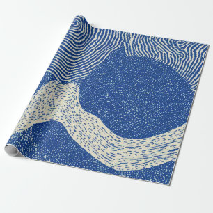 Blue White Woodcut Wave Abstract Pattern Wrapping Paper