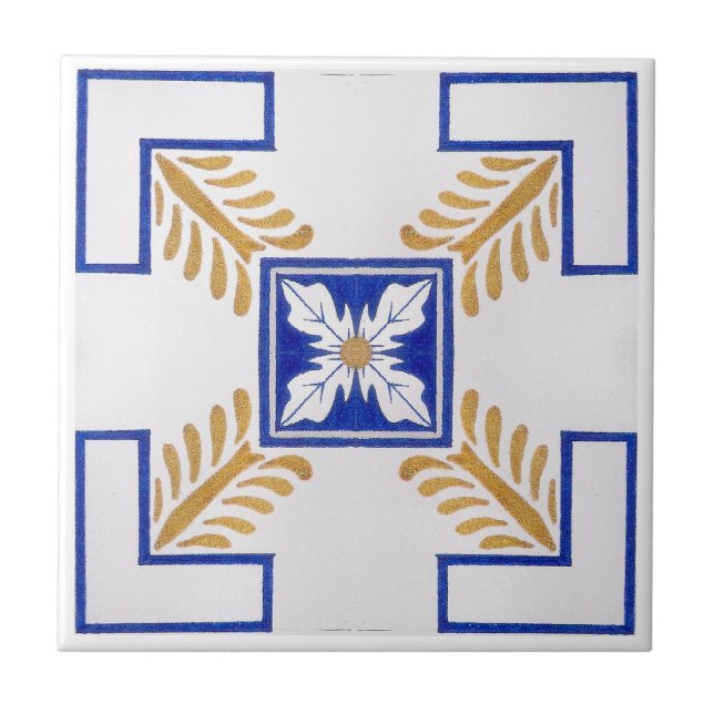 Blue White Yellow Azulejo Portuguese Tiles Pattern (Front)
