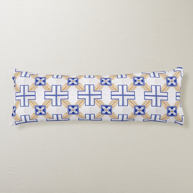 Blue White Yellow Azulejo Portuguese Tiles Pattern Body Cushion (Front)