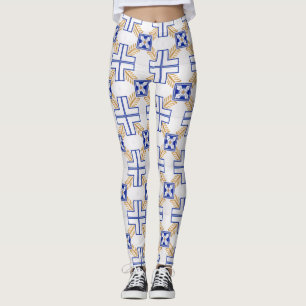 Blue White Yellow Azulejo Portuguese Tiles Pattern Leggings