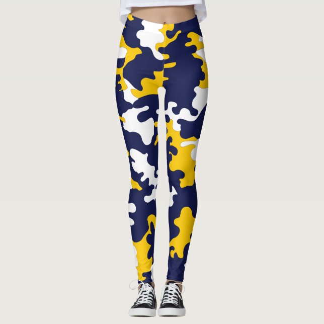 Blue, White, Yellow Camo Leggings (Front)