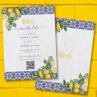 Blue White Yellow Mediterranean Tile Lemon Wedding