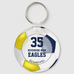 blue white yellow soccer ball team colours key ring