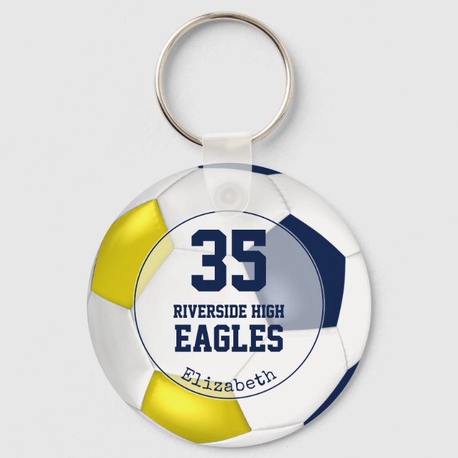 blue white yellow soccer ball team colours key ring (Front)