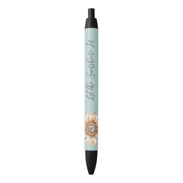 Blue White Yellow Sunflower Black Ink Pen (Front Vertical)