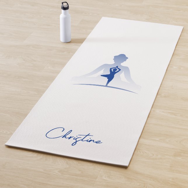 Blue-White Yoga Pose with Custom Name Yoga Mat (In Situ)