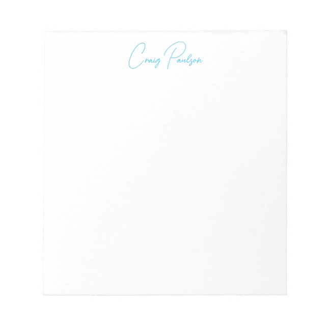 Blue White Your Name Calligraphy Unique Minimalist Notepad (Front)