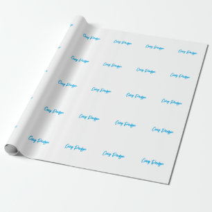 Blue White Your Name Calligraphy Unique Minimalist Wrapping Paper