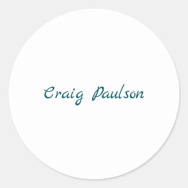 Blue White Your Name Unique Special Minimalist Classic Round Sticker (Front)