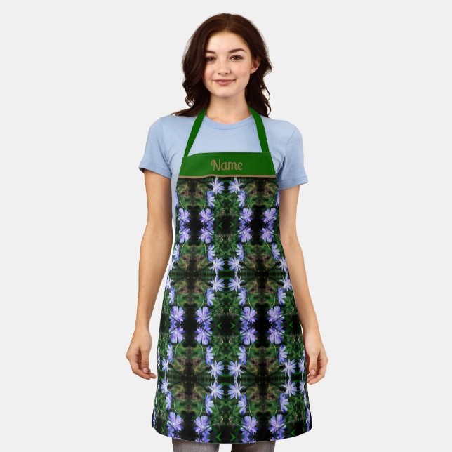Blue Wild Chicory Flowers Abstract Personalised Apron (Worn)