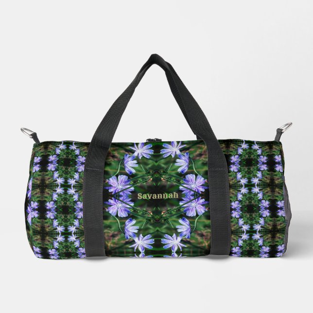Blue Wild Chicory Flowers Pattern Personalised Duffle Bag (Front)