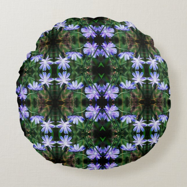 Blue Wild Chicory Flowers Pattern  Round Cushion (Front)