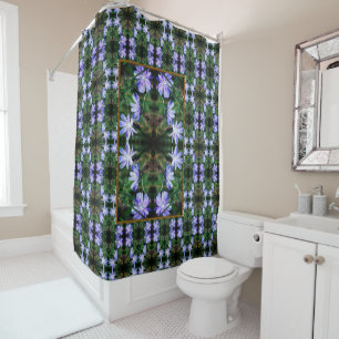 Blue Wild Chicory Flowers Pattern    Shower Curtain
