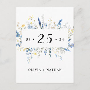 Blue Wild Floral Dainty Flowers Boho Save The Date Invitation Postcard