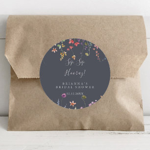 Blue Wild Floral Sip Sip Hooray Bridal Shower Classic Round Sticker