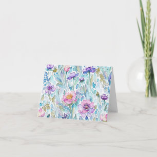 Blue Wild Flower Mix Folded Greeting Card