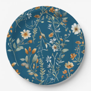 Blue wild flower style paper plates