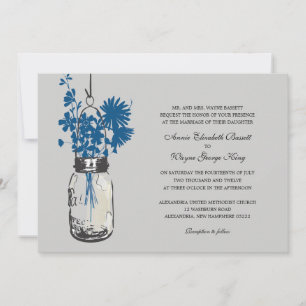 Blue Wild flowers & Mason Jar Wedding Invitations
