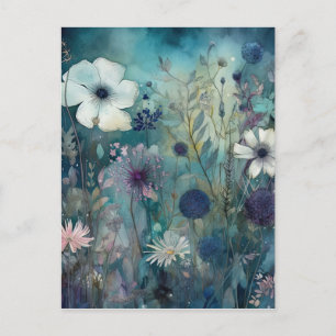 Blue Wild Meadow Flowers Art Postcard