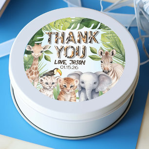 Blue Wild One Jungle Animals Thank You favour Classic Round Sticker