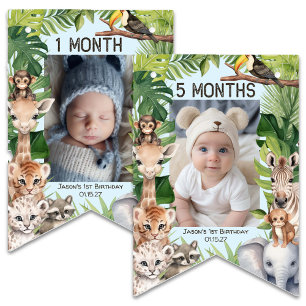 Blue Wild One Safari Themed 1st Birthday Monthly  Bunting