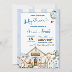 Blue Wild West Little Cowboy Boy Baby Shower Invitation