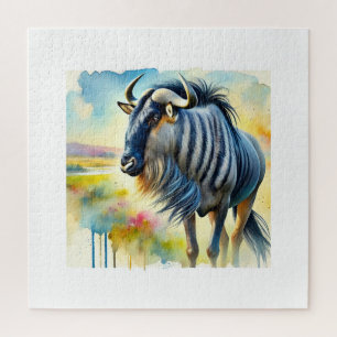 Blue Wildebeest 230824AREF141 - Watercolor Jigsaw Puzzle