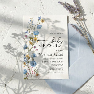 Blue Wildflower Baby Shower Invitation