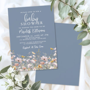 Blue Wildflower Baby Shower Invitation
