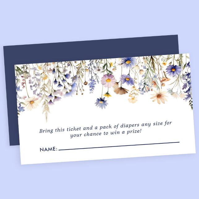 Blue Wildflower Boho Baby Shower Diaper Raffle Enclosure Card (Creator Uploaded)