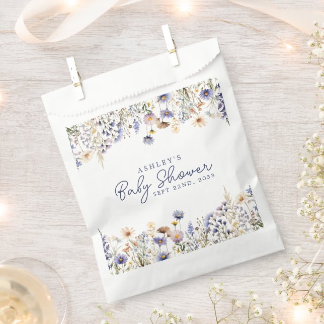 Blue Wildflower Boho Watercolor Baby Shower Favour Bags (Clipped)