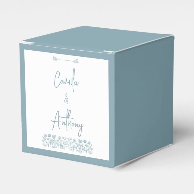 Blue Wildflower Boho Wedding  Favour Box (Front Side)