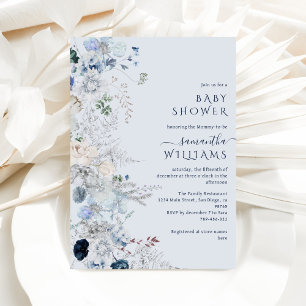 Blue Wildflower boho Winter Baby Shower Invitation