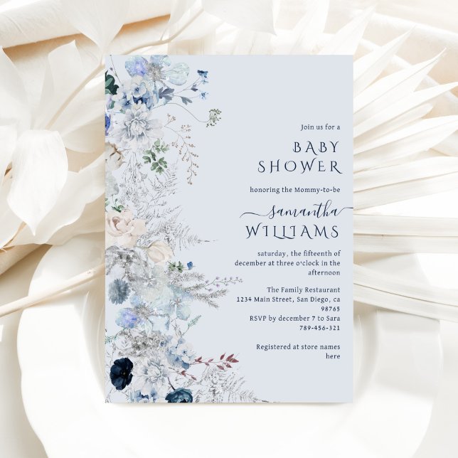 Blue Wildflower boho Winter Baby Shower Invitation (Creator Uploaded)
