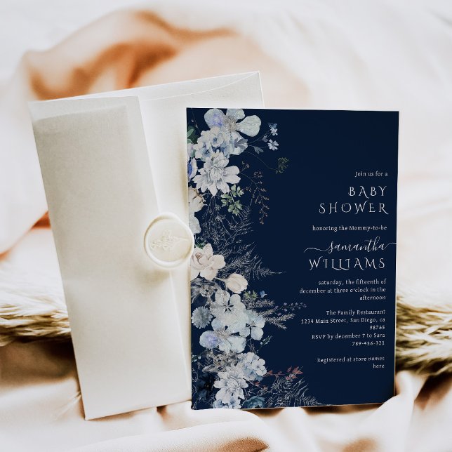 Blue Wildflower boho Winter Baby Shower Invitation (Creator Uploaded)