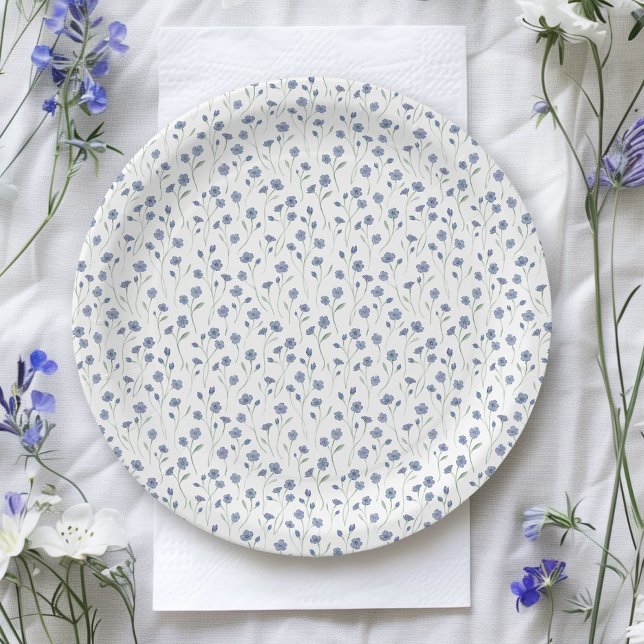 Blue Wildflower Botanical Garden Bridal Shower  Paper Plate (Creator Uploaded)