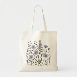 Blue Wildflower Botanical Illustration Tote Bag