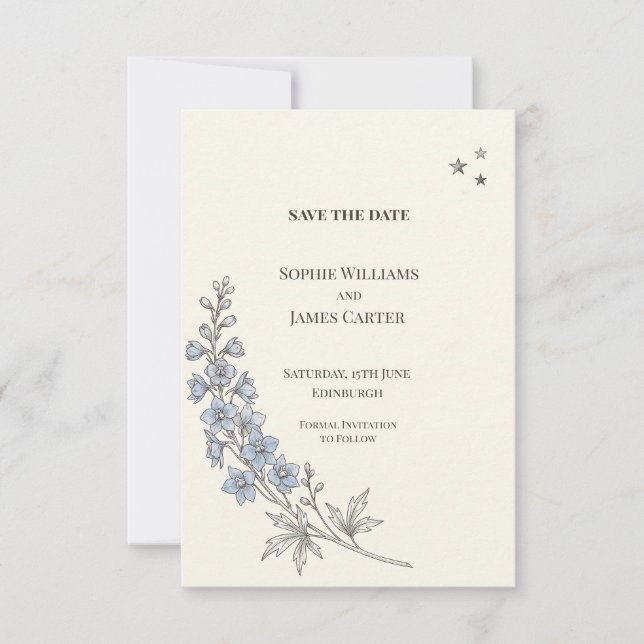Blue Wildflower Botanical Wedding Save The Date (Front)