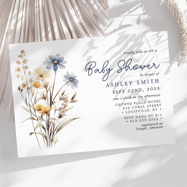 Blue Wildflower Bouquet Boho Baby Shower Invitation (Creator Uploaded)