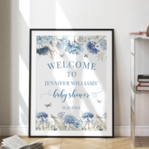 Blue wildflower butterfly baby shower welcome sign