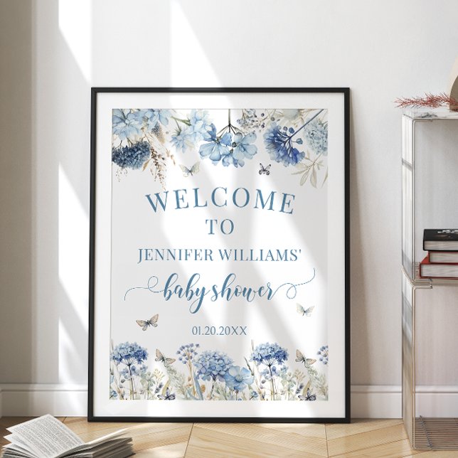 Blue wildflower butterfly baby shower welcome sign (Creator Uploaded)