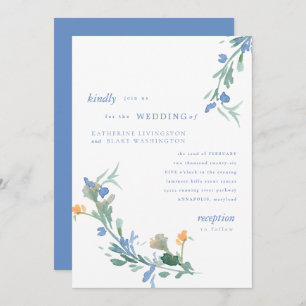 Blue Wildflower Colourful Wedding Invitation