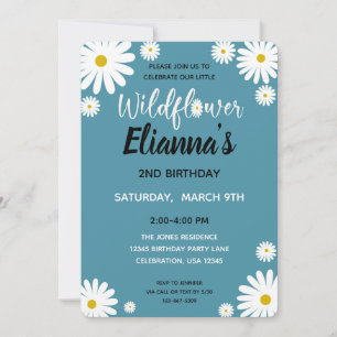 Blue Wildflower Daisy Girl Birthday Invitation