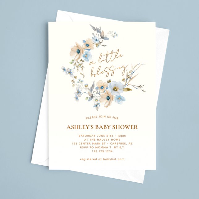 Blue Wildflower Elegant Baby Shower Invitation (Creator Uploaded)